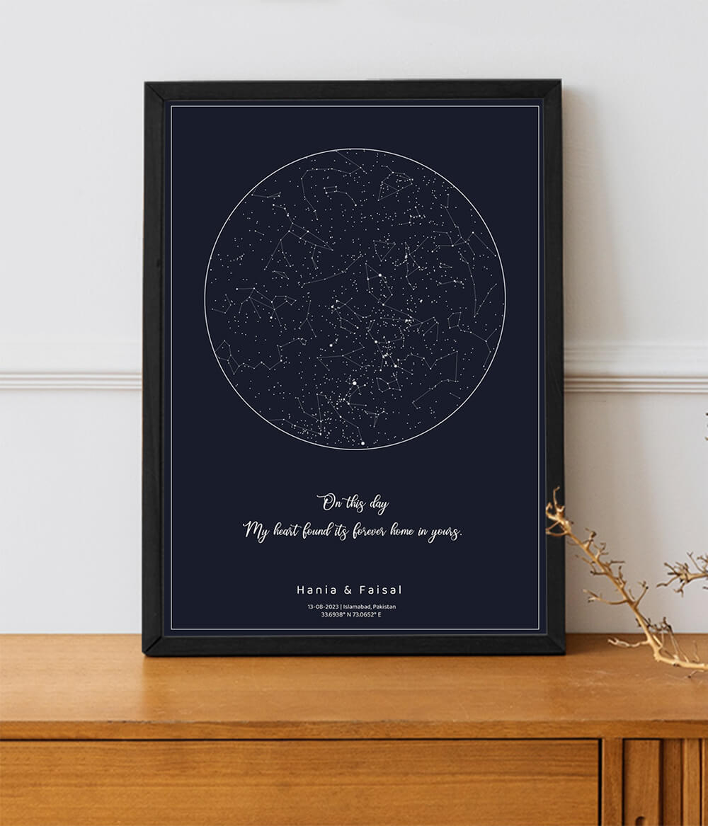 Night Blue Star Map Frame | Personalized Wedding Gift