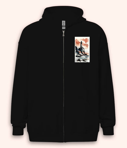 Ocean Beach Lighthouse Zipper Hoodie (Unisex)