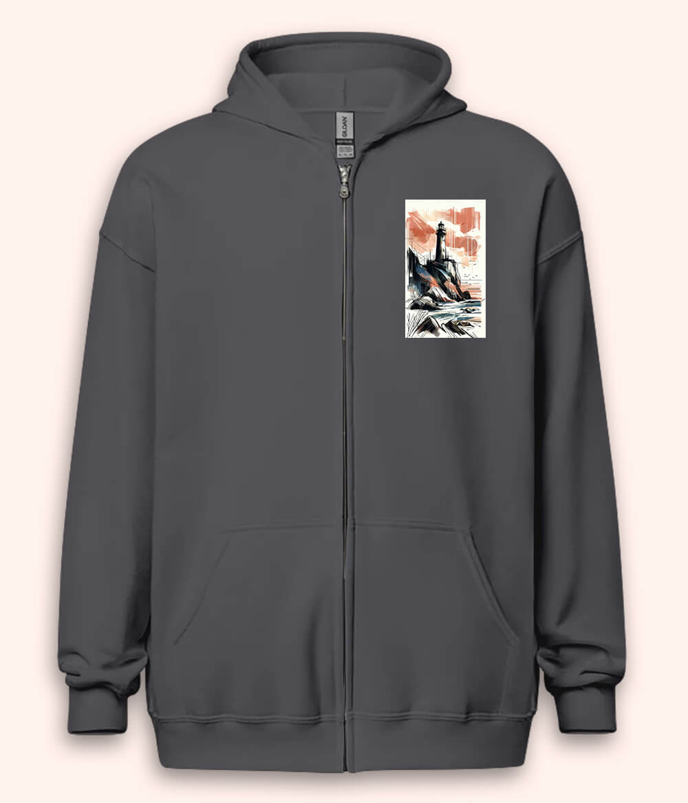 Ocean Beach Lighthouse Zipper Hoodie (Unisex)