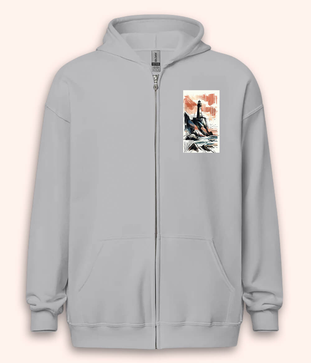 Ocean Beach Lighthouse Zipper Hoodie (Unisex)