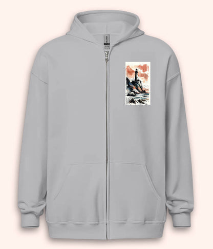 Ocean Beach Lighthouse Zipper Hoodie (Unisex)