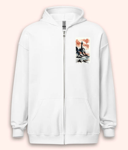 Ocean Beach Lighthouse Zipper Hoodie (Unisex)