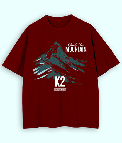 Oversized Hiking Maroon T-Shirts (Unisex)