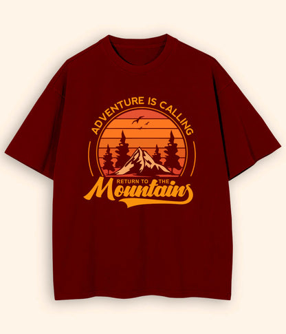 Oversized Mountains Maroon T-Shirt (Unisex)