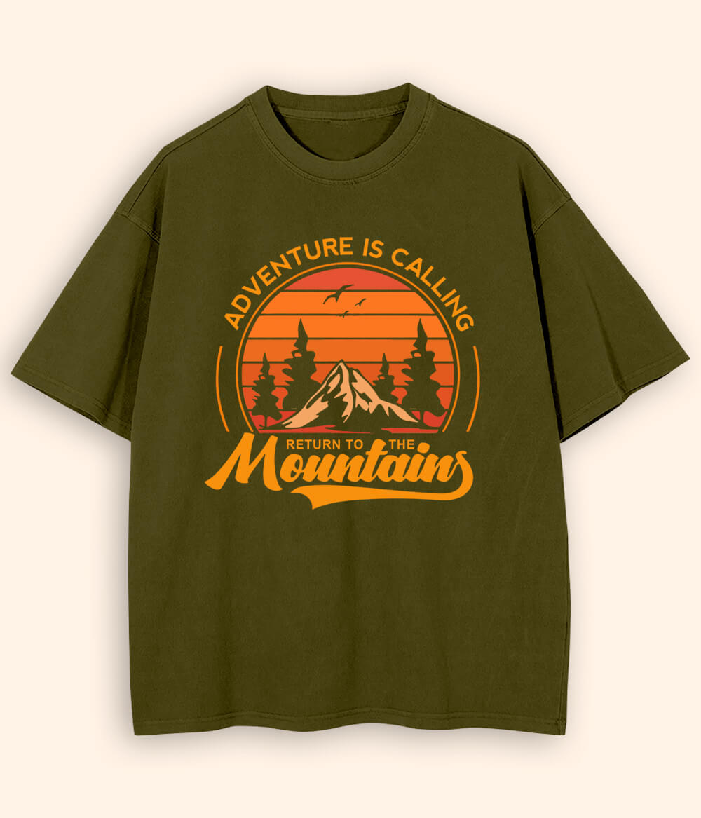 Oversized Mountains Olive Green T-Shirt (Unisex)
