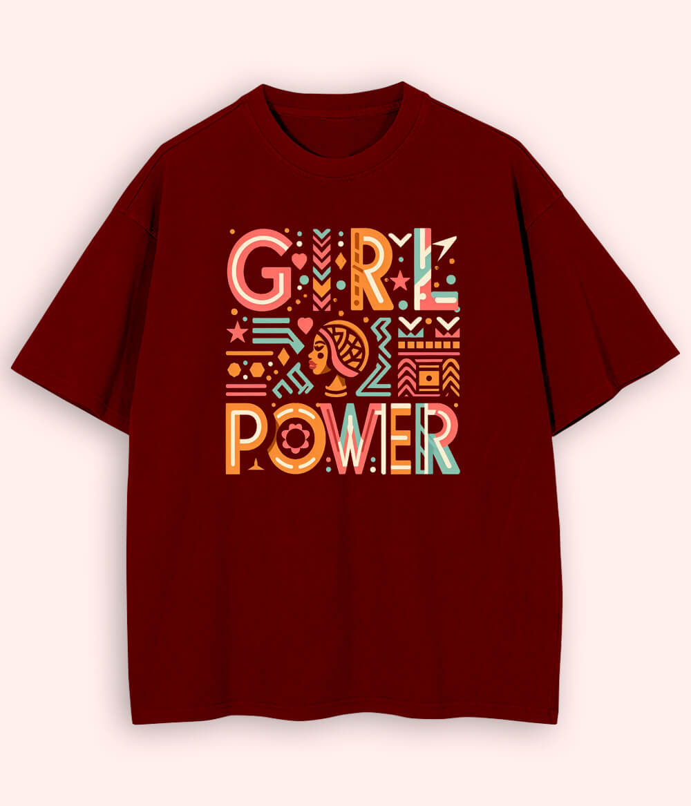 Maroon Oversized Women Power T-Shirt