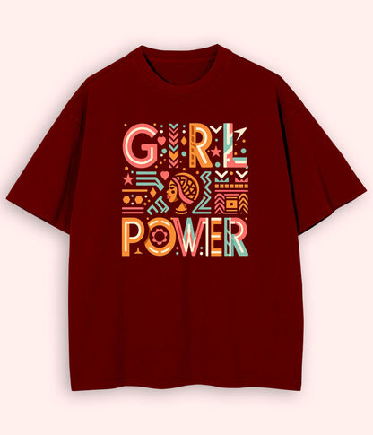 Maroon Oversized Women Power T-Shirt
