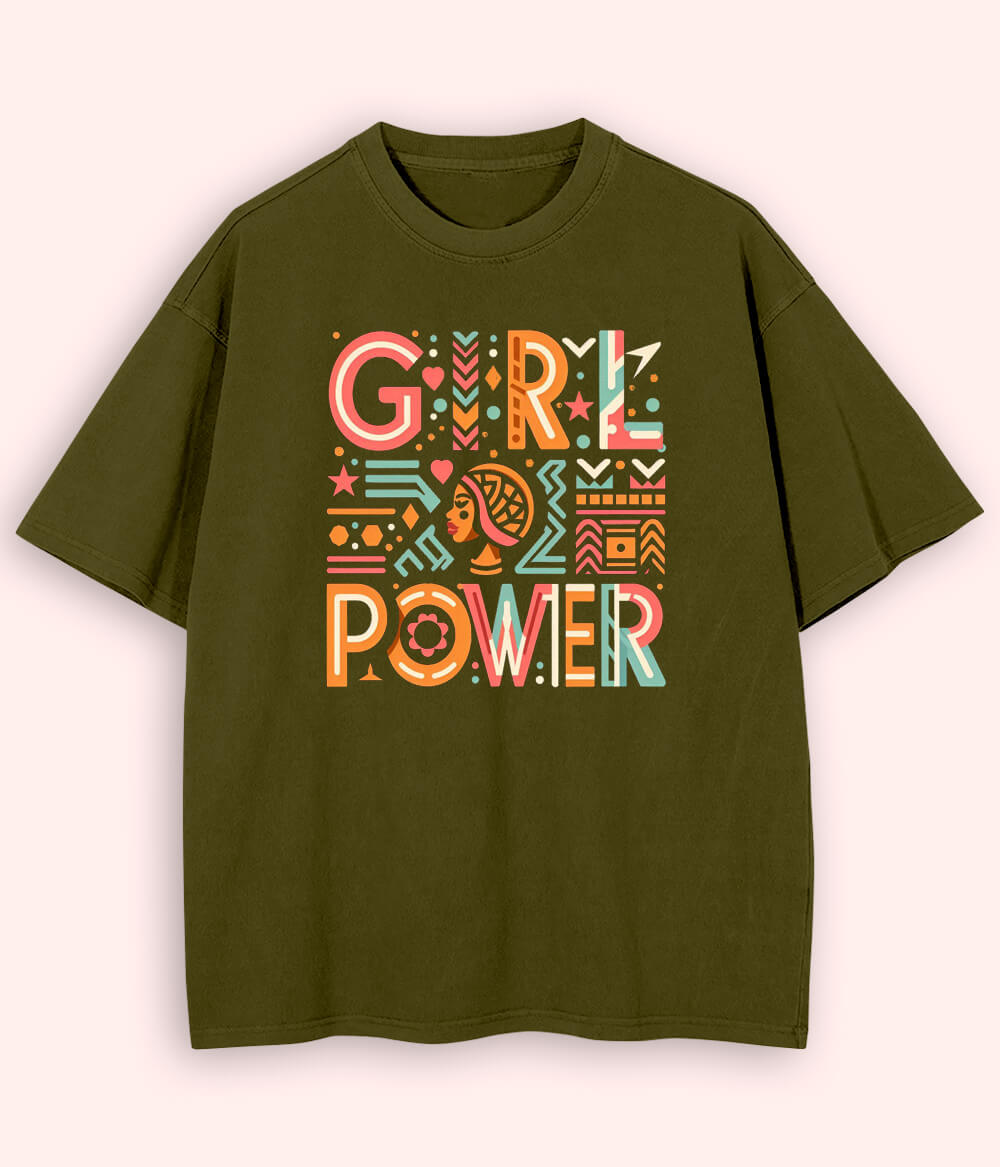Olive Green Oversized Women Power T-Shirt