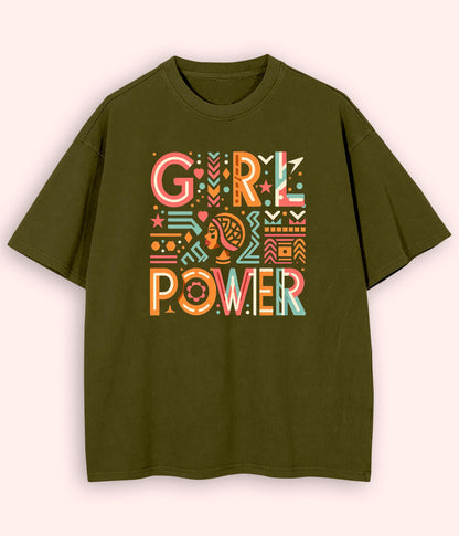 Olive Green Oversized Women Power T-Shirt