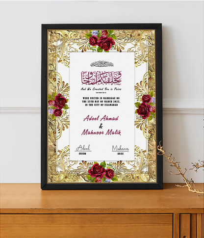 Personalized Nikkah Certificate Frames