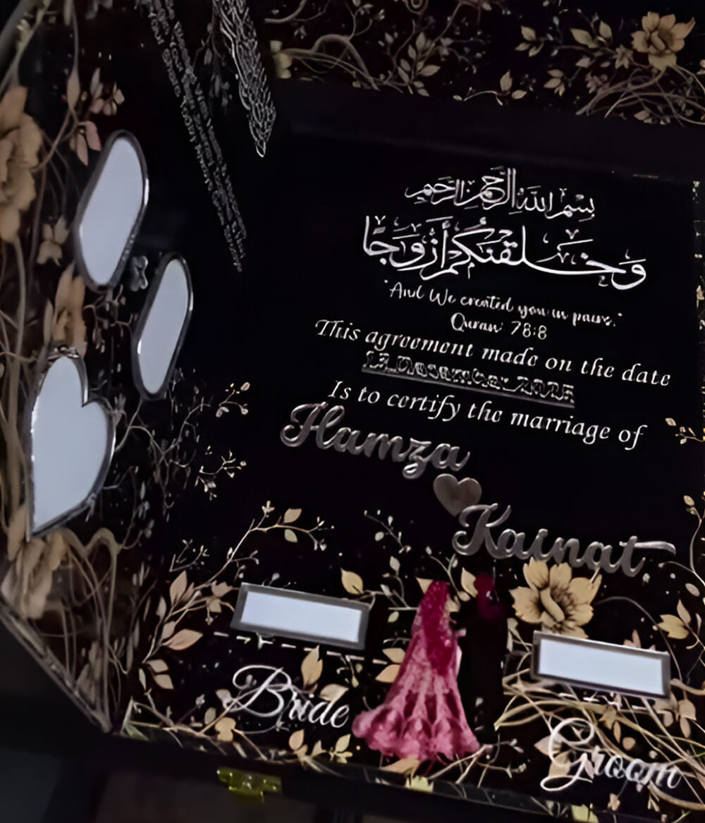 Premium Acrylic Nikah Plate and Pen for Marriage Ceremony Front Page