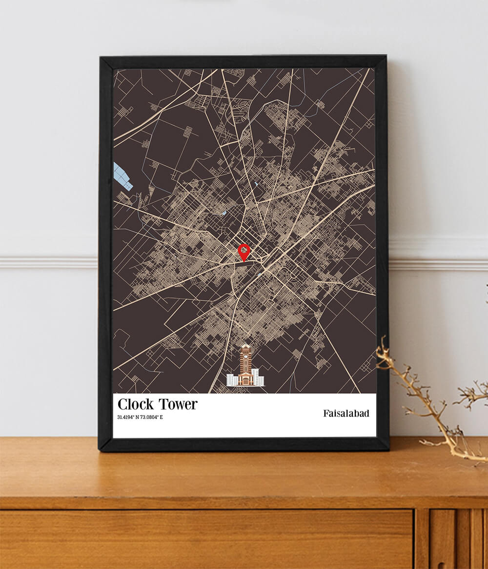 Personalized City Map Poster Faisalabad | Map Print Frame