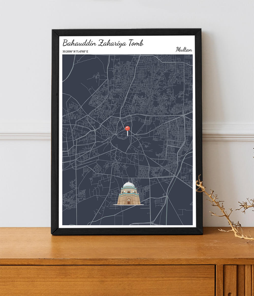 Multan Map Print Frame | Personalized City Map Poster