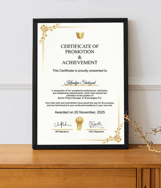 Promotion & Achievement Certificate Frame (Customizable)