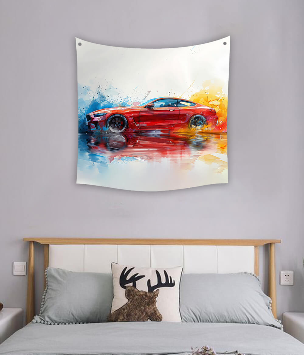 Red Sports Car Watercolor Tapestry