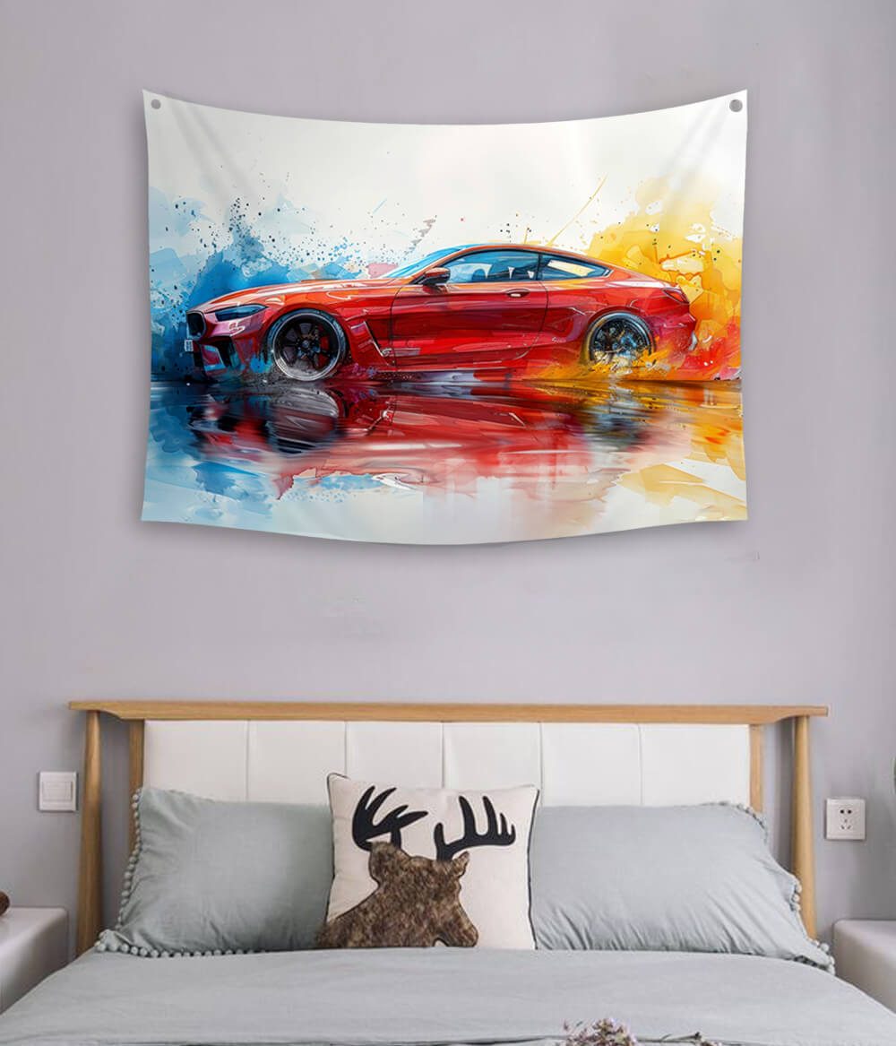 Red Sports Car Watercolor Tapestry