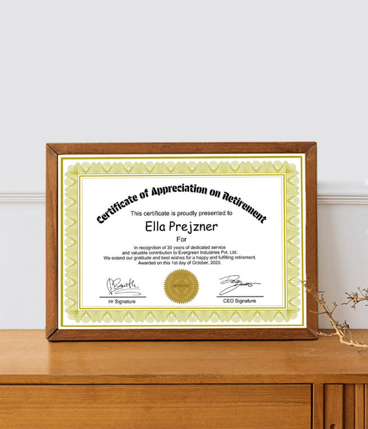 Retirement Certificate Frame (Customizable)