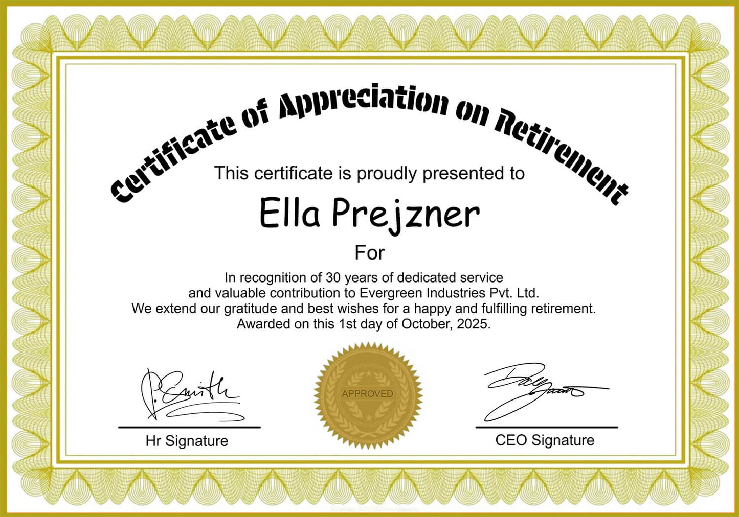 Retirement Certificate Frame Customizable Thumbnail