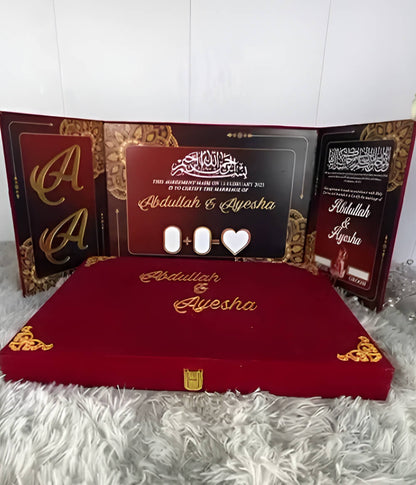 Three Fold Acrylic Nikah Booklet with Premium Velvet Box