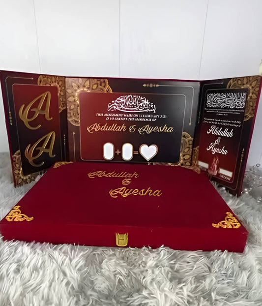 Three Fold Acrylic Nikah Booklet with Premium Velvet Box