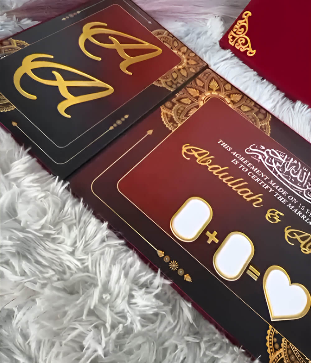Three Fold Acrylic Nikah Booklet with Premium Velvet Box