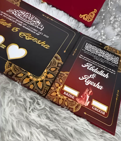 Three Fold Acrylic Nikah Booklet with Premium Velvet Box