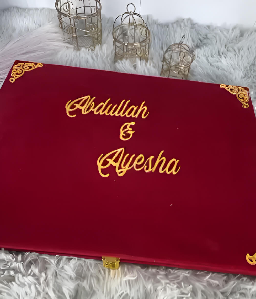 Three Fold Acrylic Nikah Booklet with Premium Velvet Box