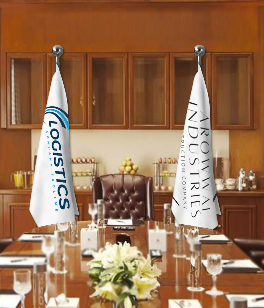 Two Indoor Executive Conference Flags with Pole / Stand 