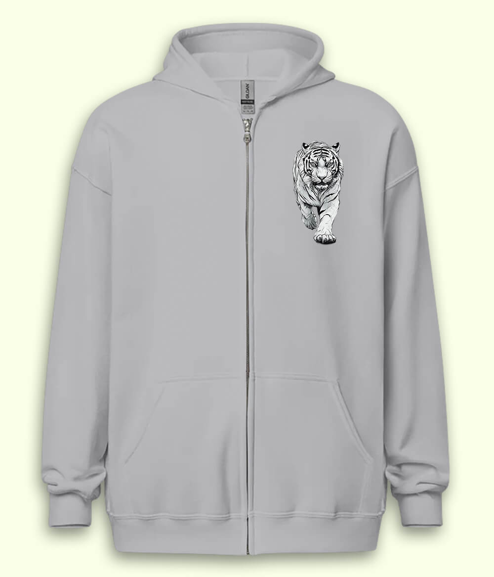 White Tiger Zipper Hoodie (Unisex)