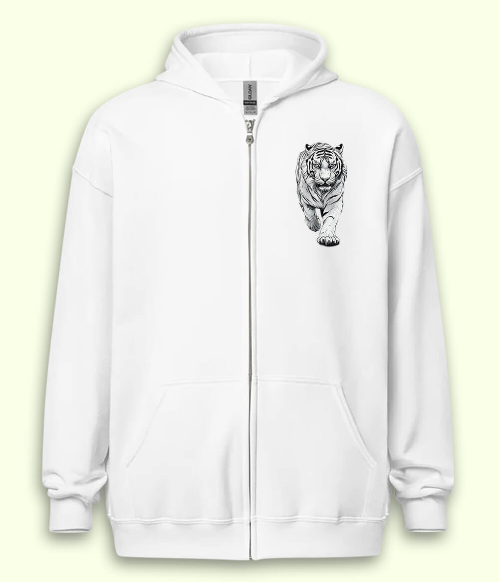 White Tiger Zipper Hoodie (Unisex)