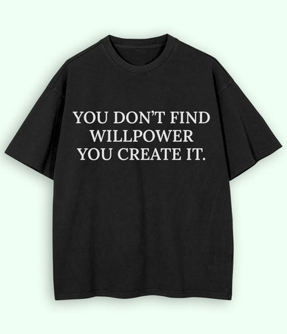 Black Will Power Oversized Drop Shoulder T-Shirt (Unisex)