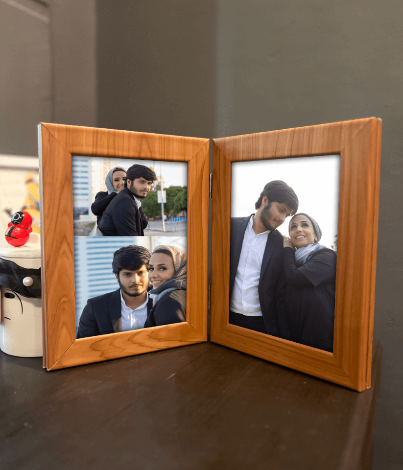 Wooden Folding Double Photo Frame