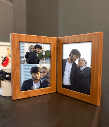 Wooden Folding Double Photo Frame
