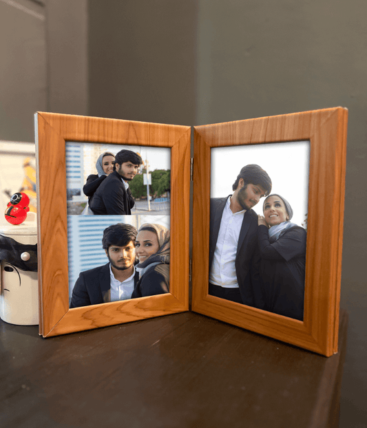 Wooden Folding Double Photo Frame