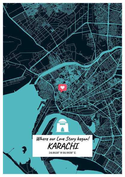 Personalized Karachi  Map Frame | City Map Poster