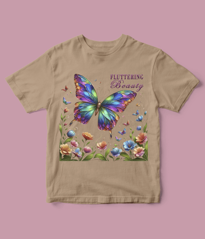 beige Fluttering Butterfly T-Shirt for girls