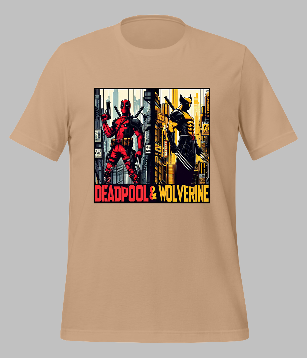 biege Deadpool and Wolverine T-Shirt for Men