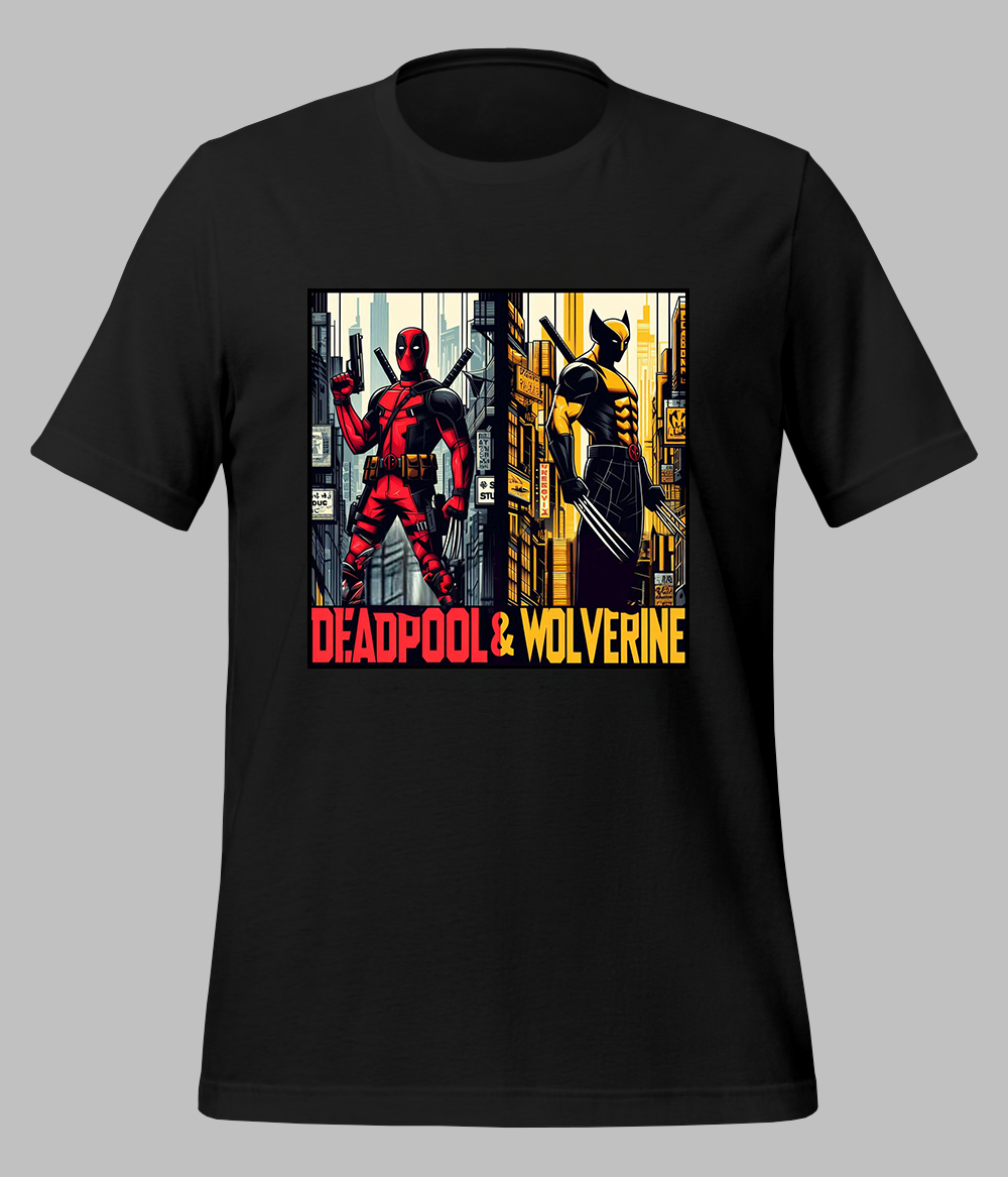 Black Deadpool and Wolverine T-Shirt for Men