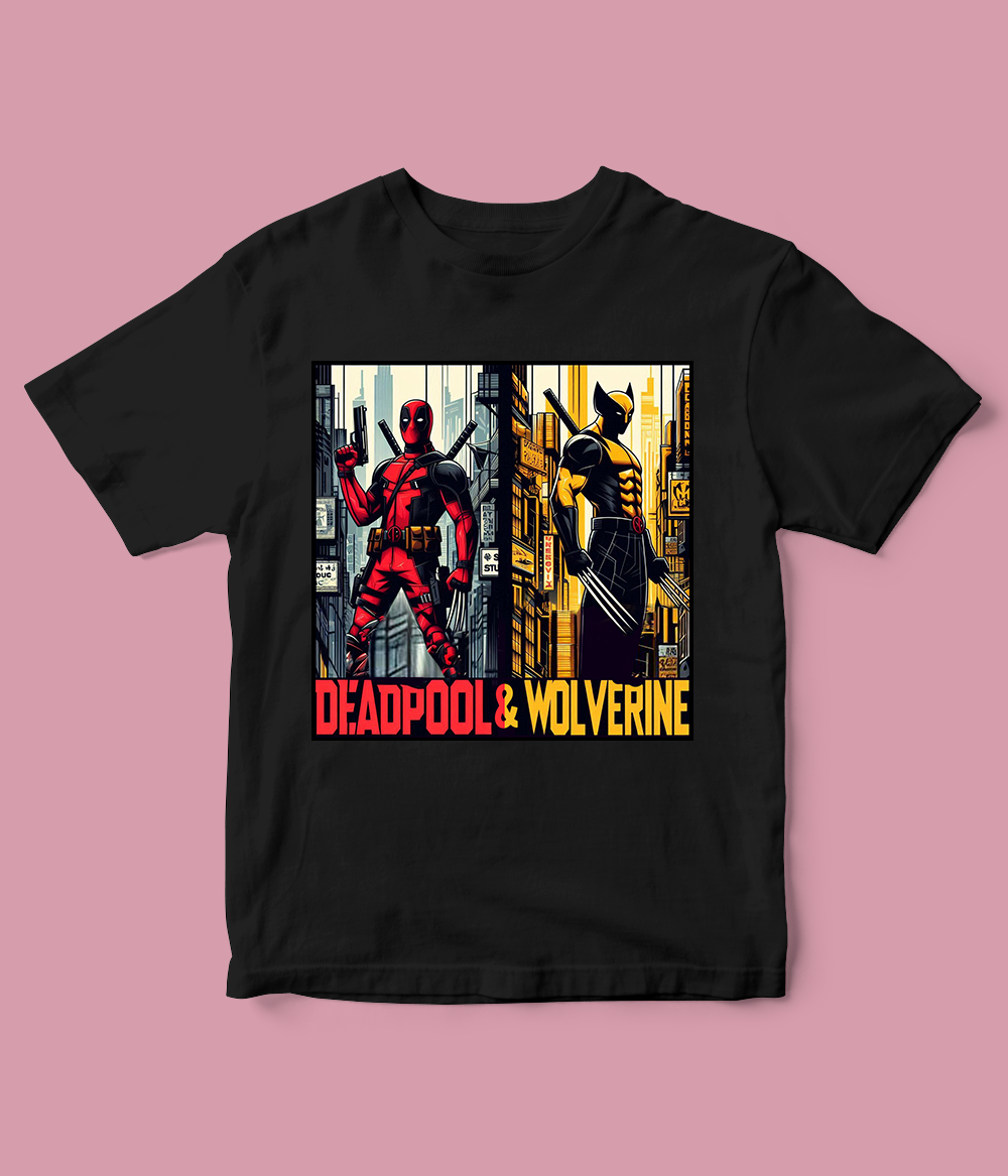 black Deadpool and Wolverine T-Shirt for Boys