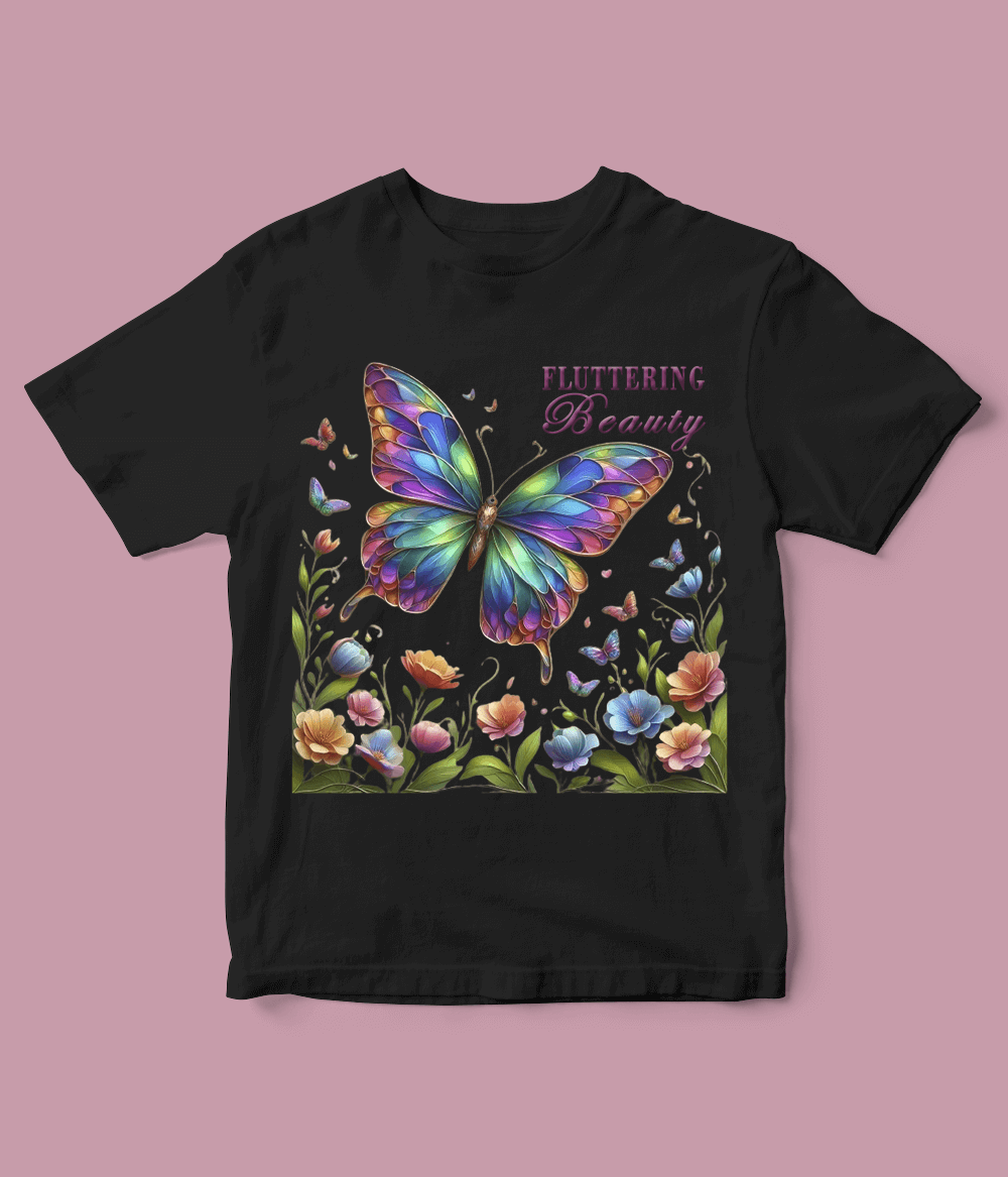 Black Fluttering Butterfly T-Shirt for girls