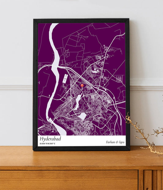 Hyderabad Map Print Frame |  Map Art | City Map Poster