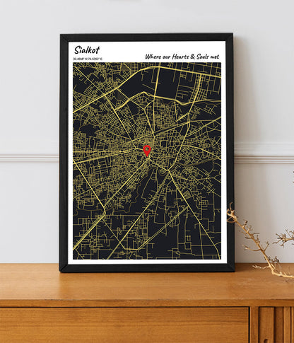 Sialkot Map Print Frame | City Map Poster 