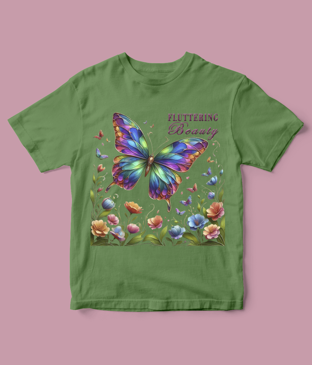 Green Fluttering Butterfly T-Shirt for girls