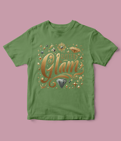 green Glitter Glam T Shirt for Girls