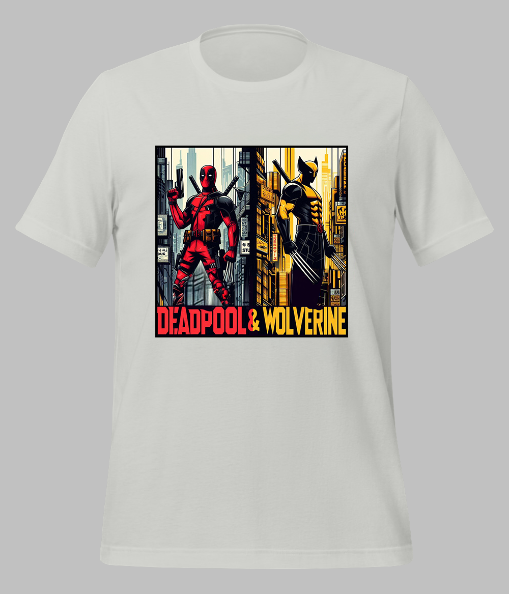 heather grey Deadpool and Wolverine T-Shirt for Men