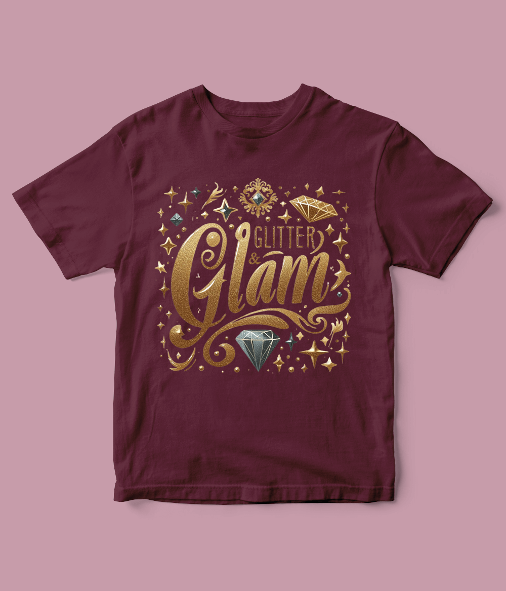 maroon Glitter Glam T Shirt for Girls