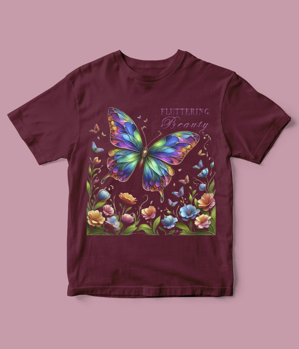 Maroon Fluttering Butterfly T-Shirt for girls