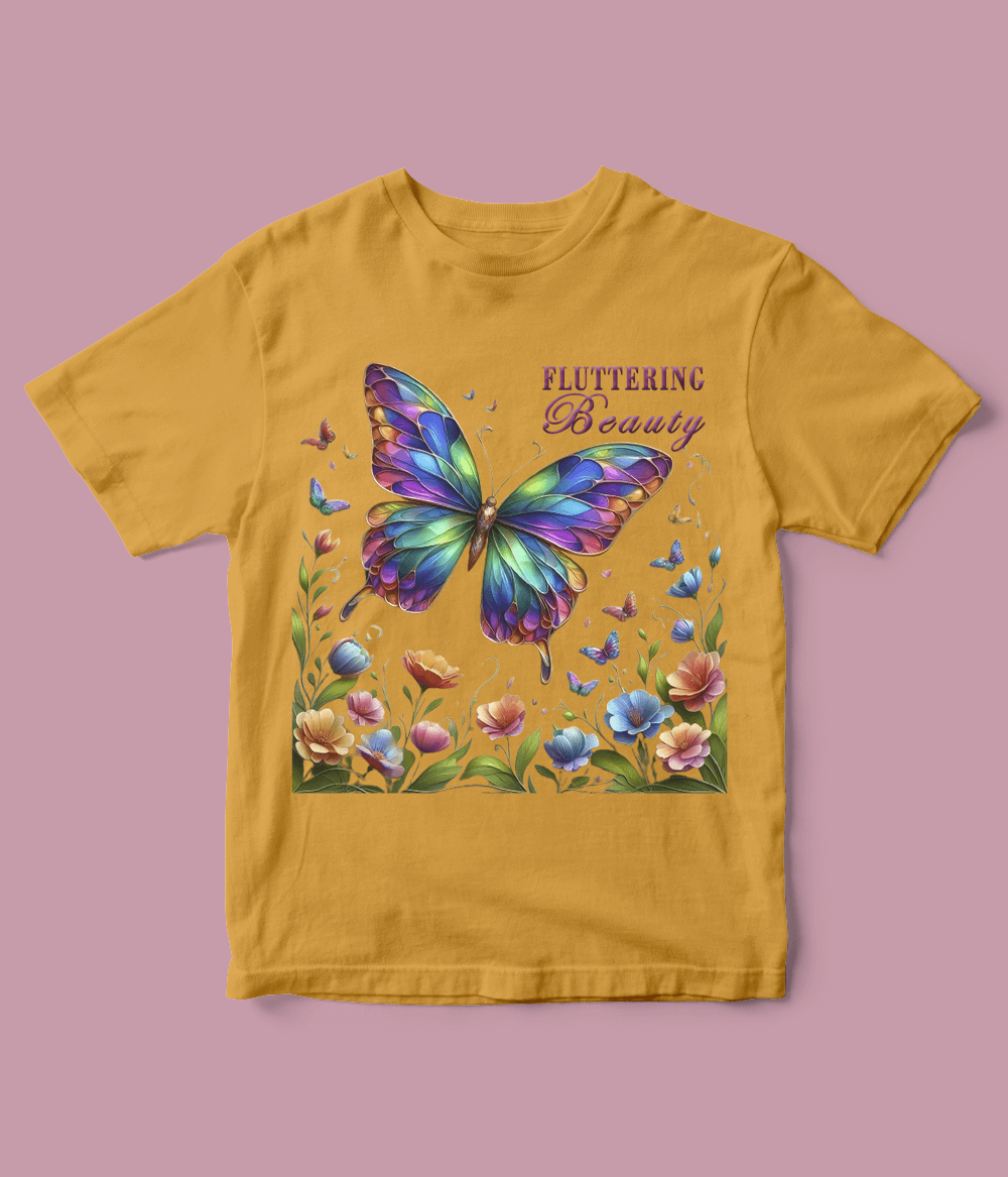 Mustard Fluttering Butterfly T-Shirt for girls