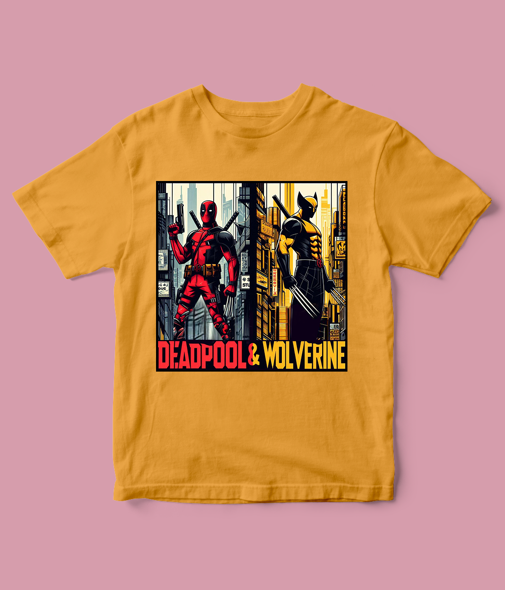 mustard Deadpool and Wolverine T-Shirt for Boys