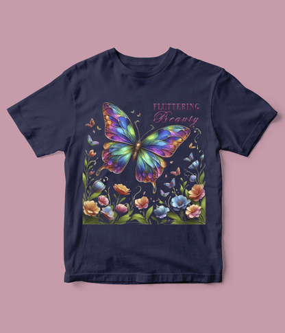 Navy Blue Fluttering Butterfly T-Shirt for girls